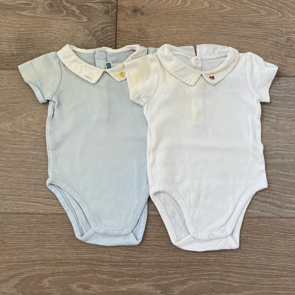 *SOLD* BABY Jacadi Embroidered Collar Bodysuit Set